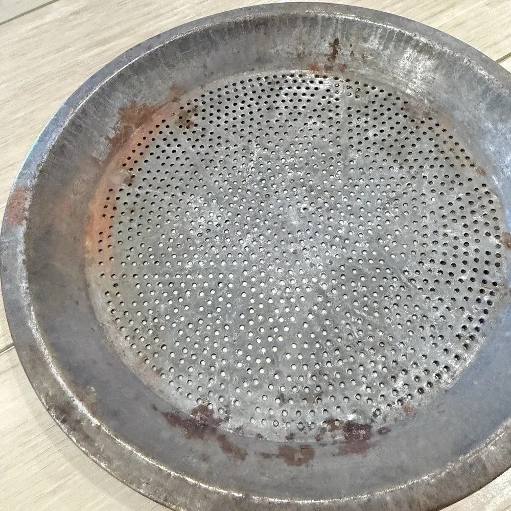 Vintage Primitive Galvanized Metal Perforated Strainer Pan Colander Farm Country